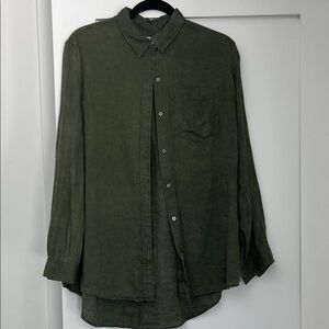 GAP Jungle Green Linen Button Down Boyfriend Shirt